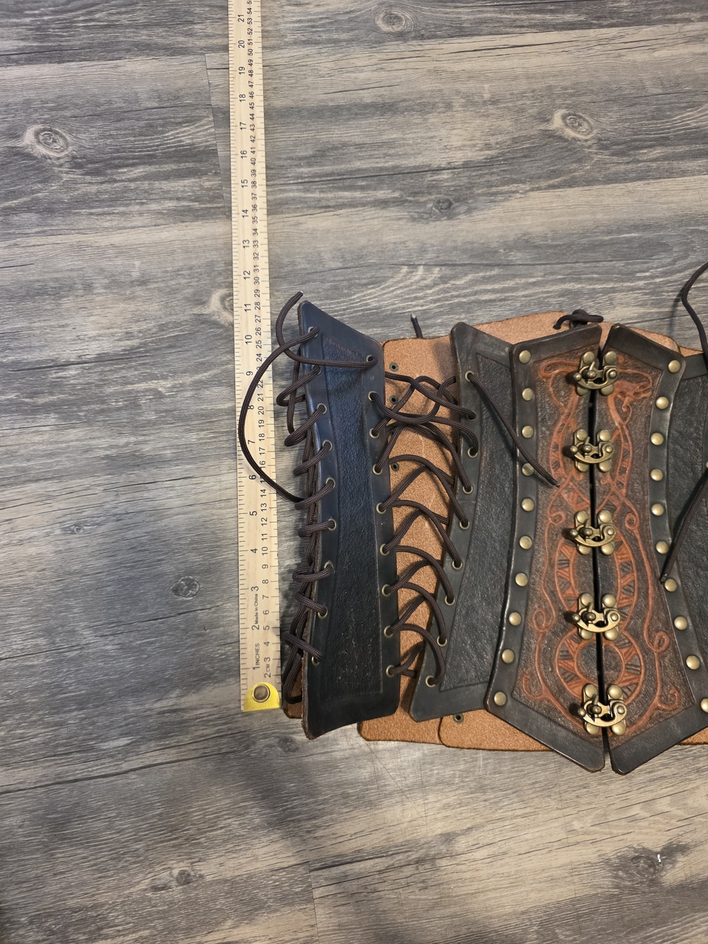 Steampunk Leather Waist Cincher Corset with Brass Clasps - Black & Brown - Picture 6 of 6